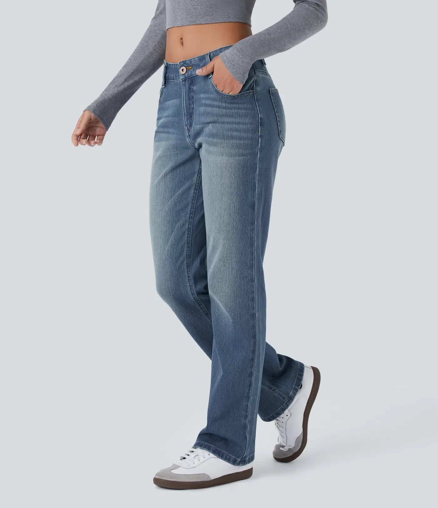 Jean bootcut délavé Etoile taille basse avec bouton, fermeture éclair et poches wielokrotności