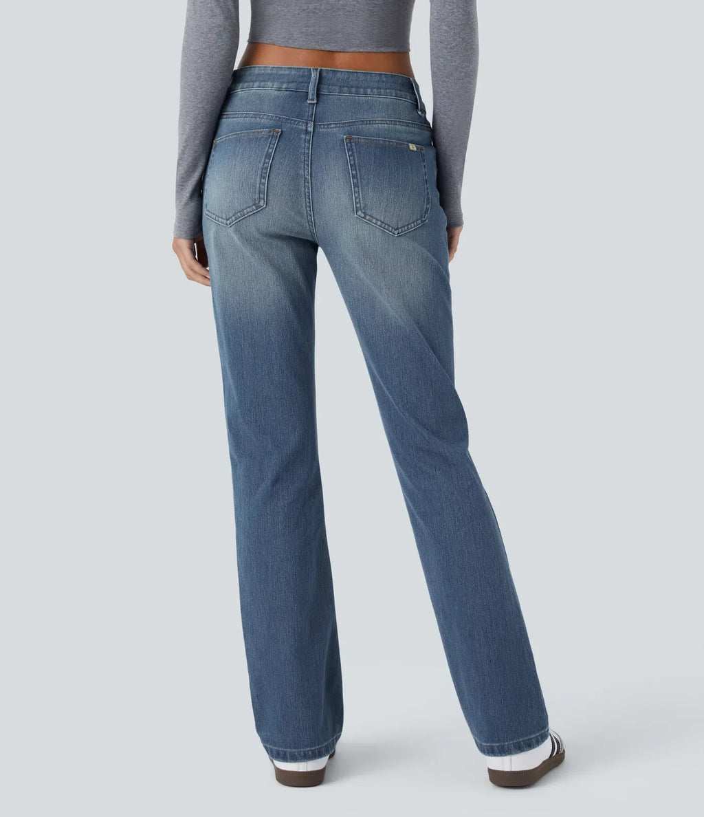 Jean bootcut délavé Etoile taille basse avec bouton, fermeture éclair et poches wielokrotności