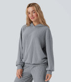 Bluza décontracté à capuche manches longues oversize maille torsadée