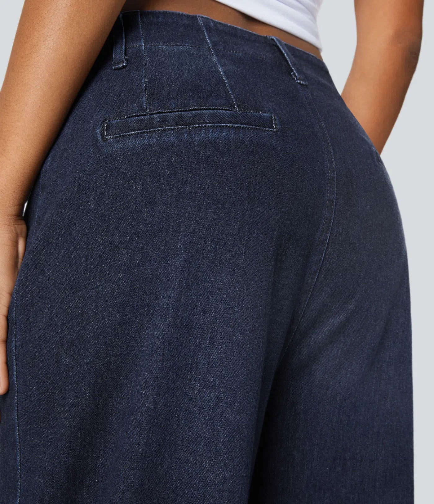 Jean Palazzo i Large Taille Haute z Poches Avant i Tricot Extensible Lavé