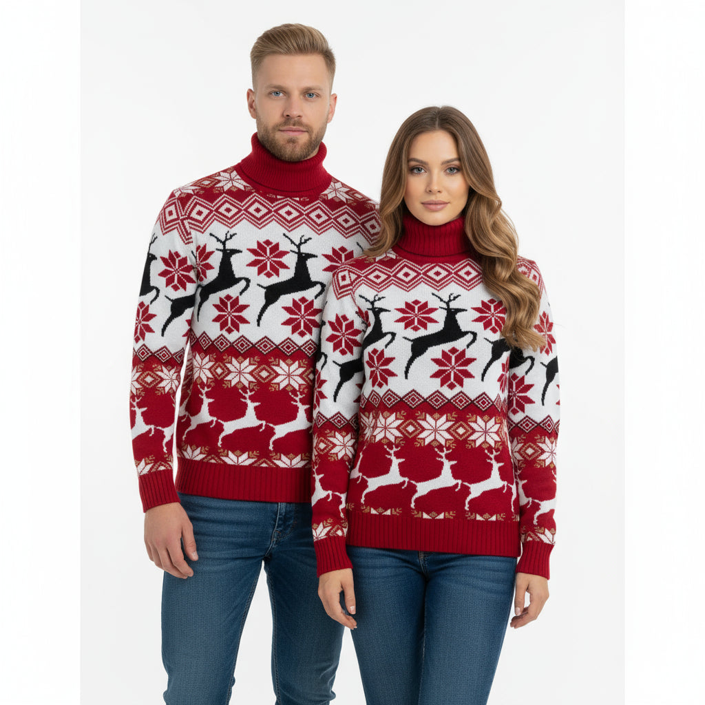 Pull de Noël dla par z motywem d'élan