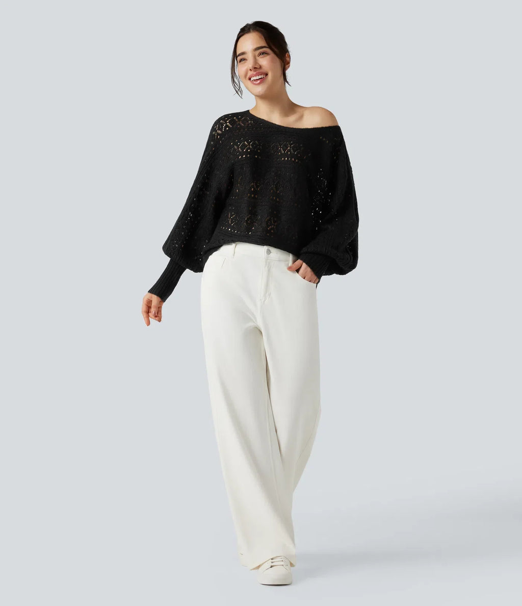 Załóż golf ajouré wokół długich spodni manches chauve-souris