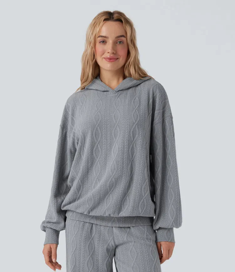 Bluza décontracté à capuche manches longues oversize maille torsadée
