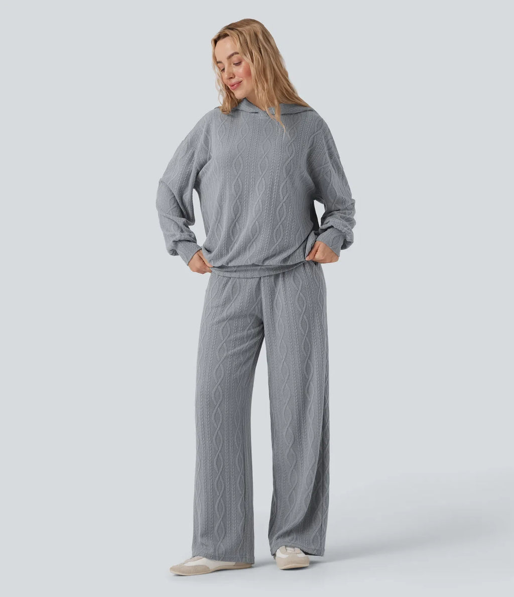 Bluza décontracté à capuche manches longues oversize maille torsadée