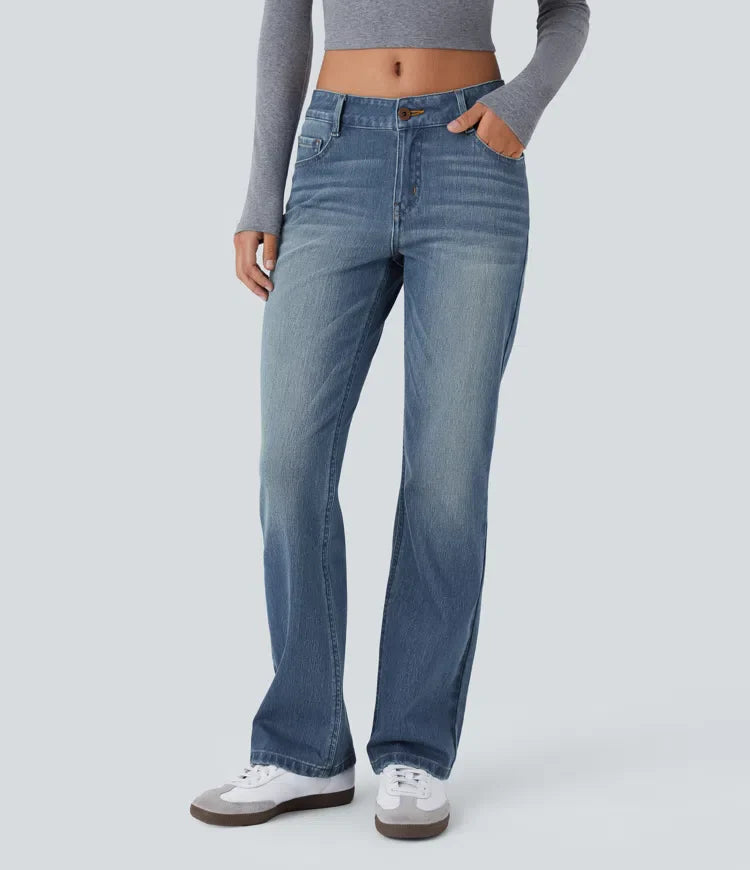 Jean bootcut délavé Etoile taille basse avec bouton, fermeture éclair et poches wielokrotności