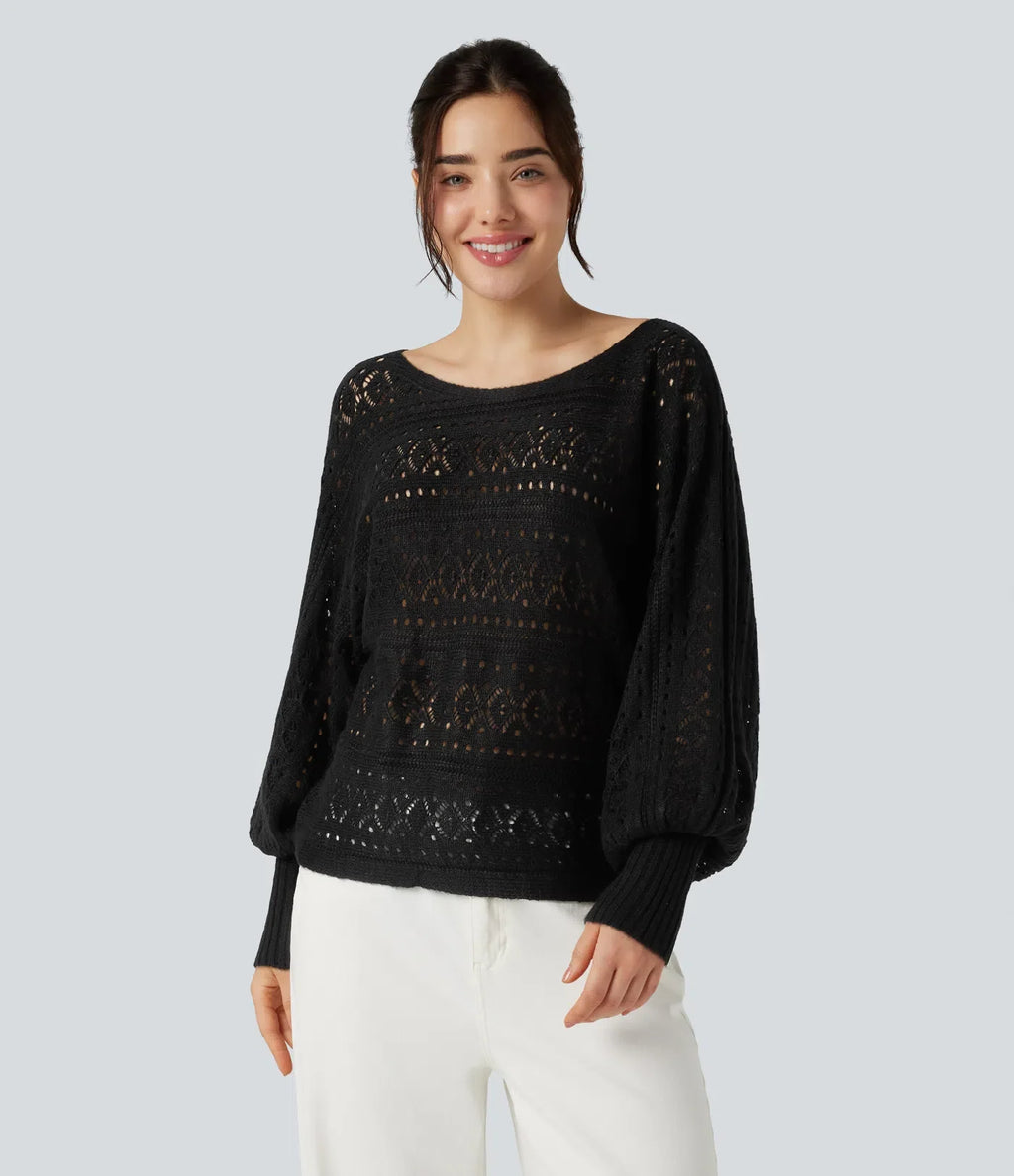 Załóż golf ajouré wokół długich spodni manches chauve-souris