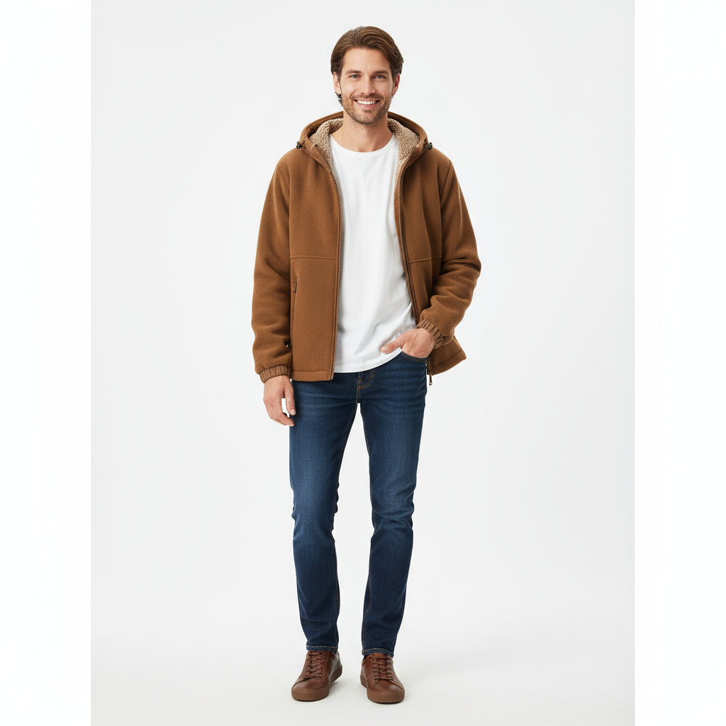 Veste en peau d'agneau avec capuche z możliwością regulacji