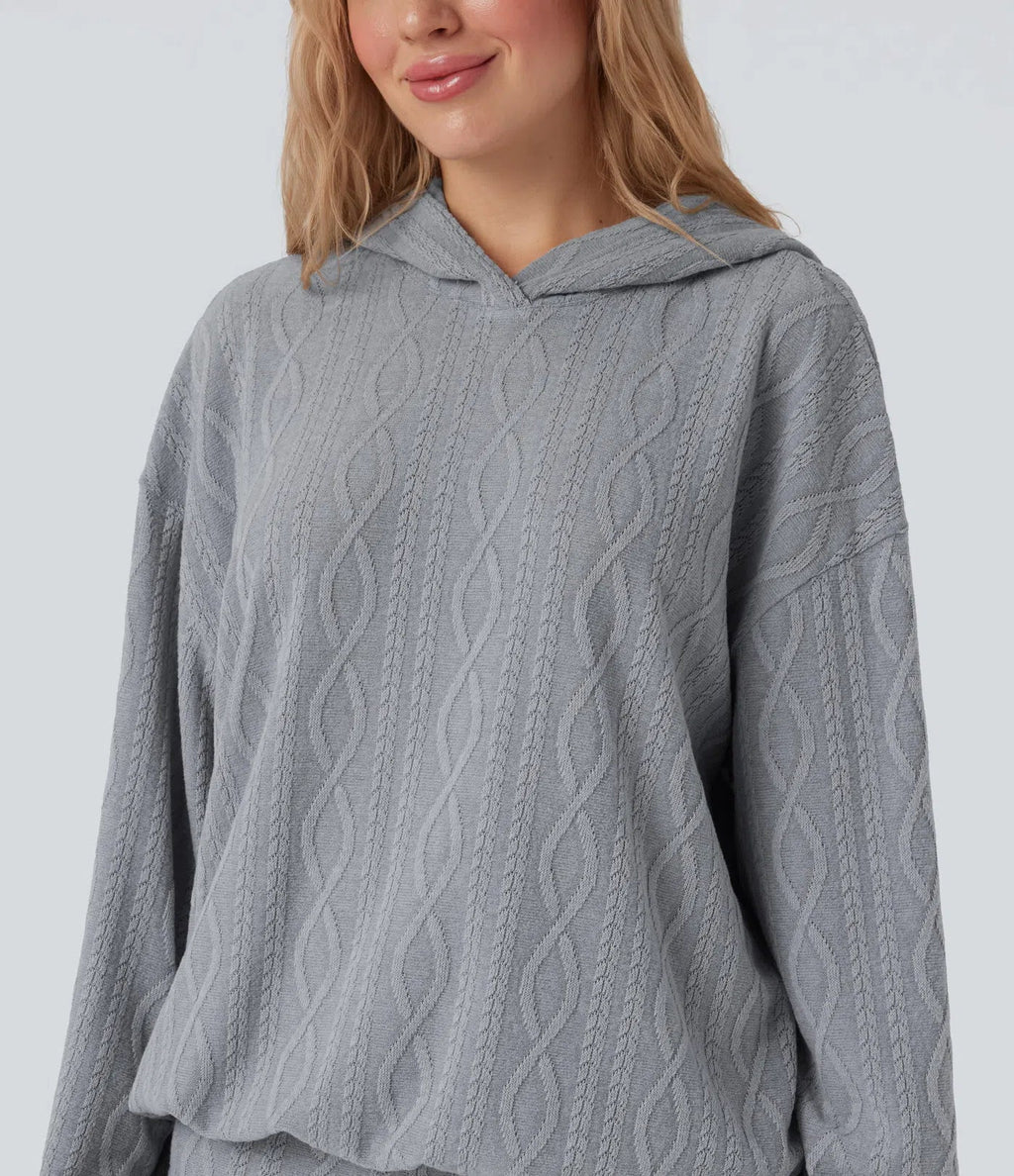 Bluza décontracté à capuche manches longues oversize maille torsadée