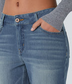 Jean bootcut délavé Etoile taille basse avec bouton, fermeture éclair et poches wielokrotności