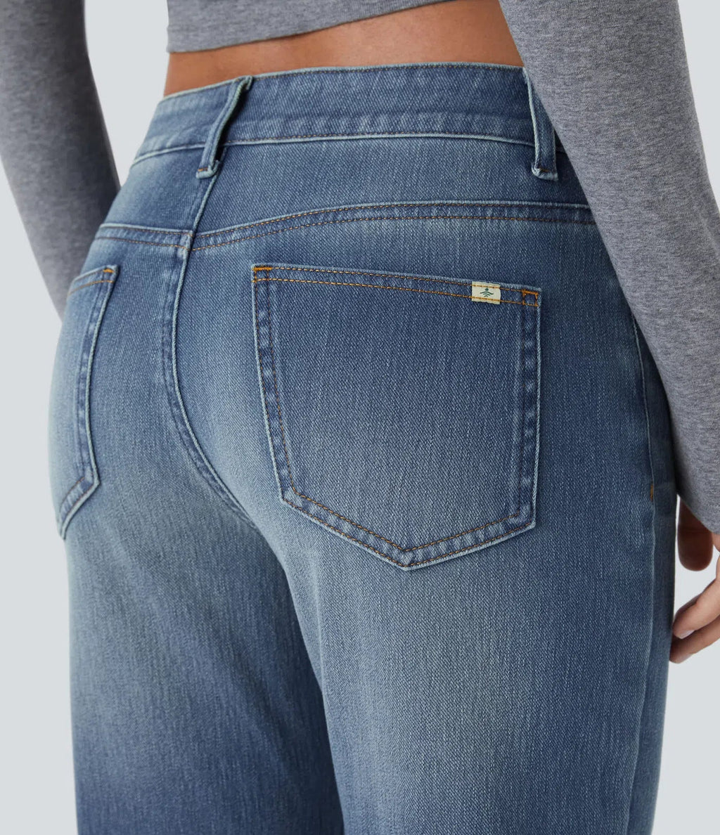 Jean bootcut délavé Etoile taille basse avec bouton, fermeture éclair et poches wielokrotności