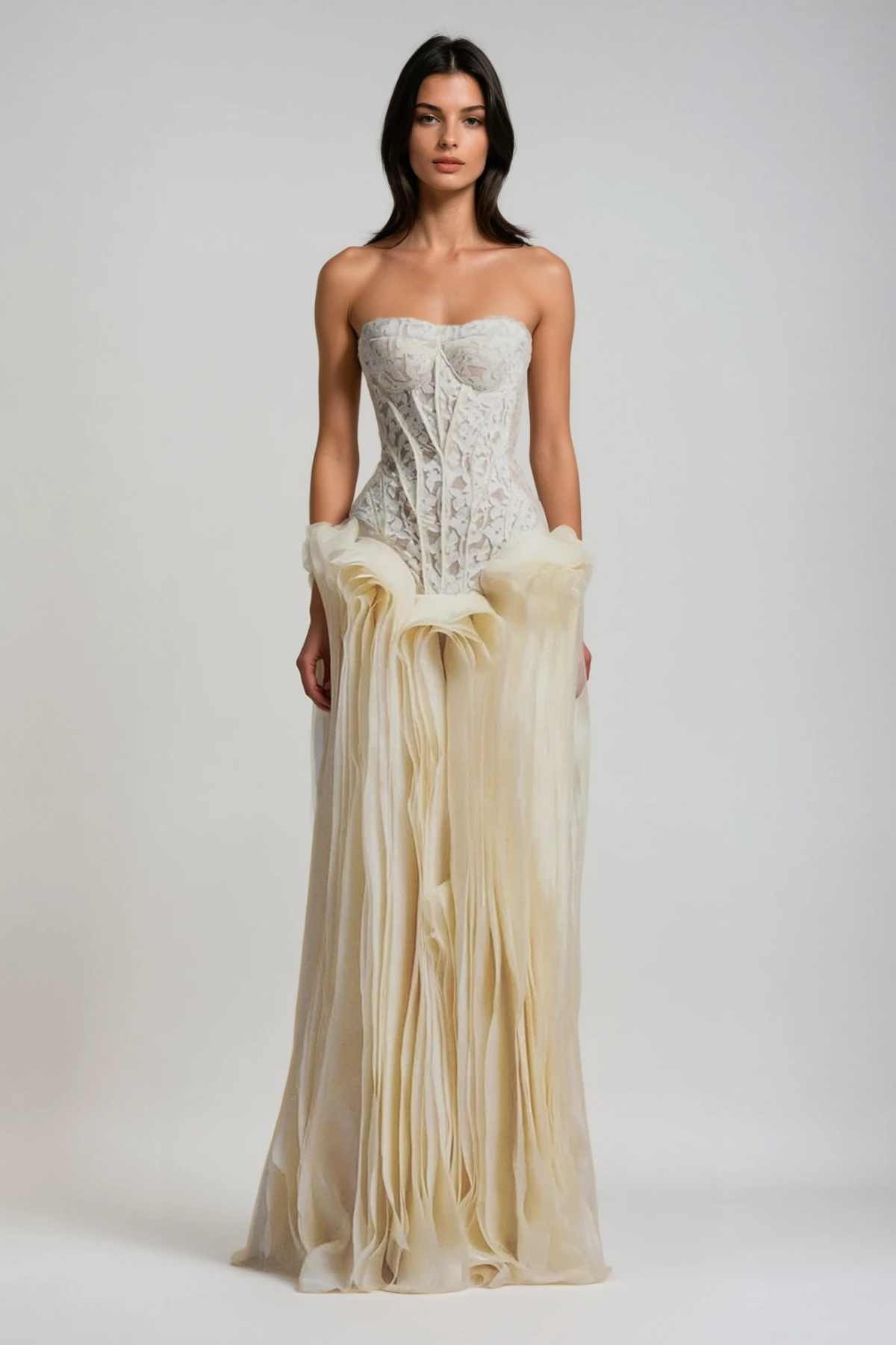 Blerta Sukienka maxi z gorsetem bez ramiączek i siateczką