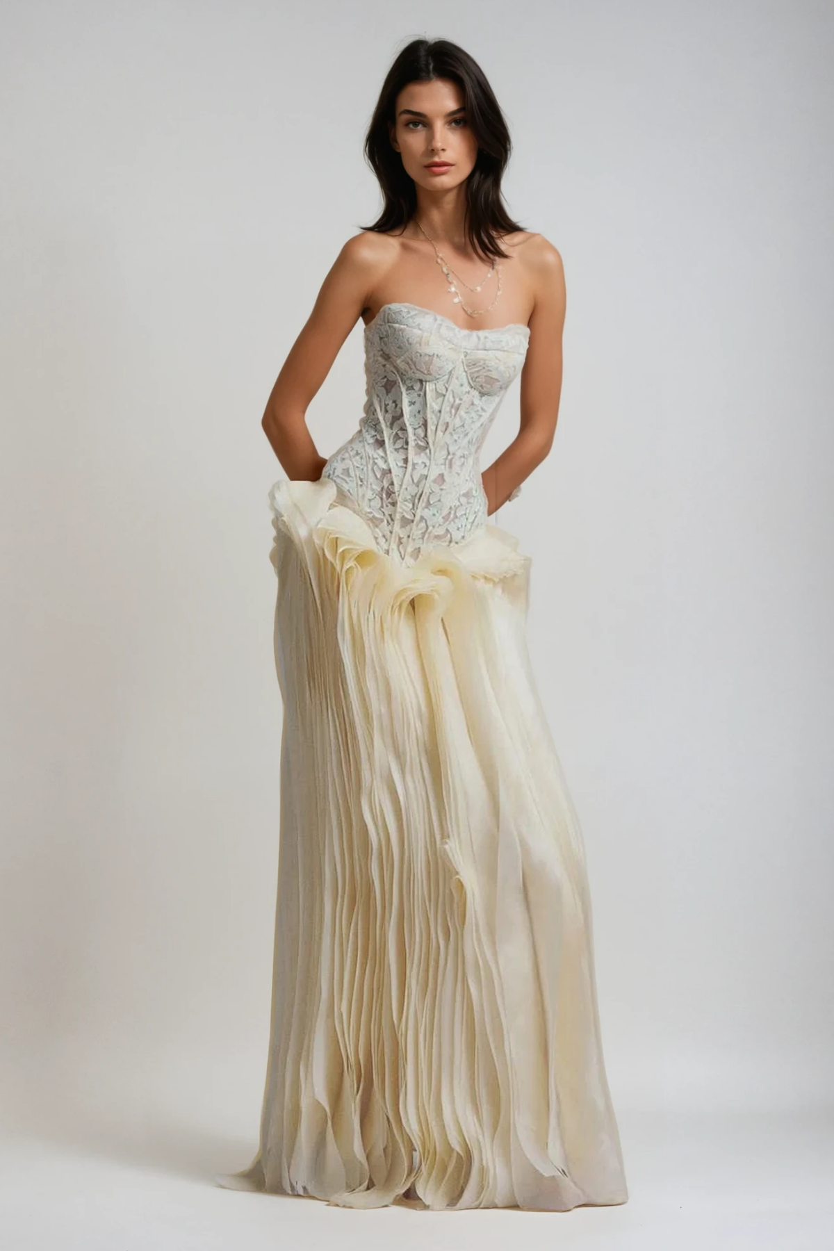 Blerta Sukienka maxi z gorsetem bez ramiączek i siateczką