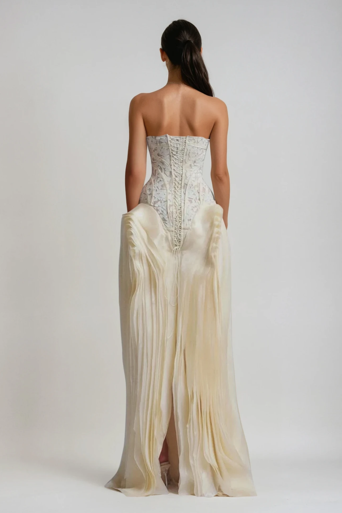 Blerta Sukienka maxi z gorsetem bez ramiączek i siateczką