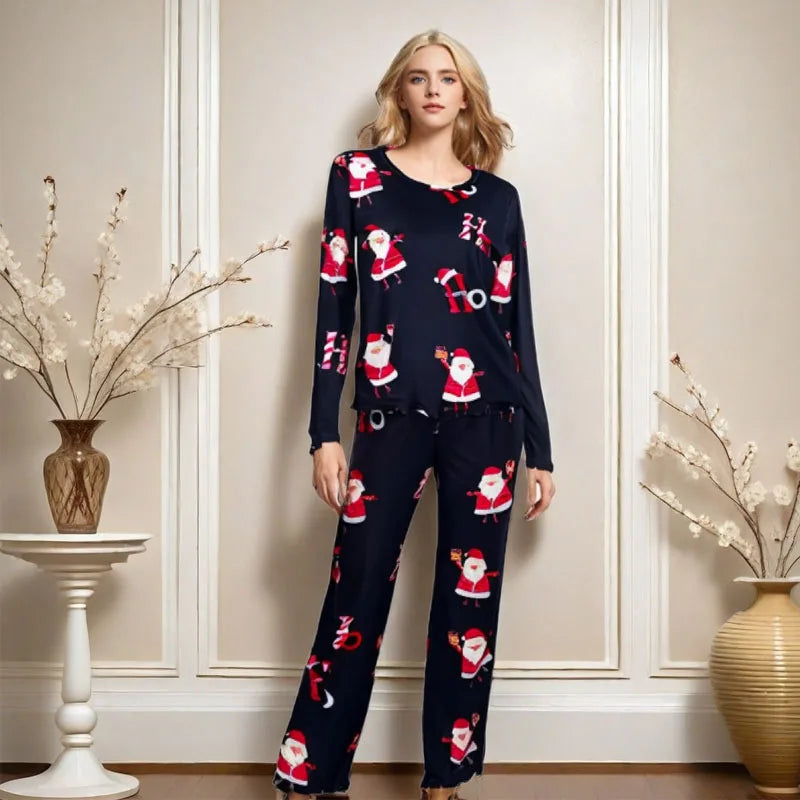 Ensemble pajama de Noël pour femme avec chemise à manches longues