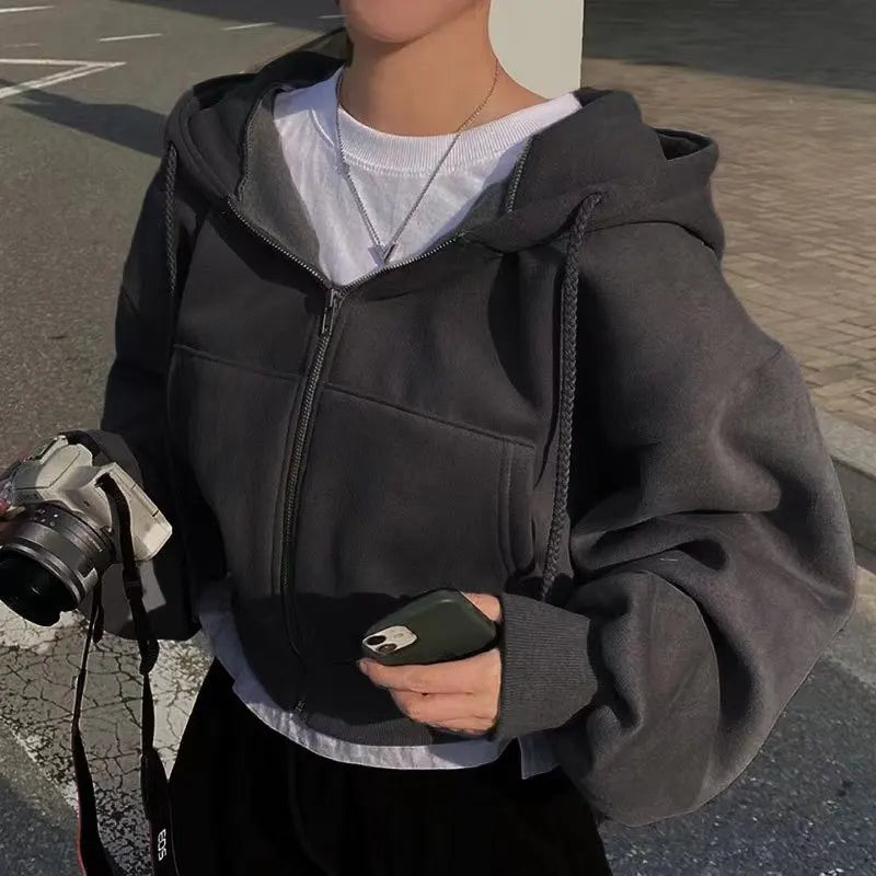 Sweat à capuche court z podwójnym prysznicem polarnym i eklerem fermeture