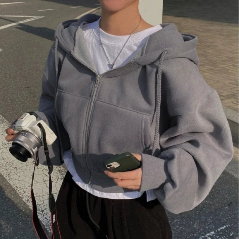 Sweat à capuche court z podwójnym prysznicem polarnym i eklerem fermeture