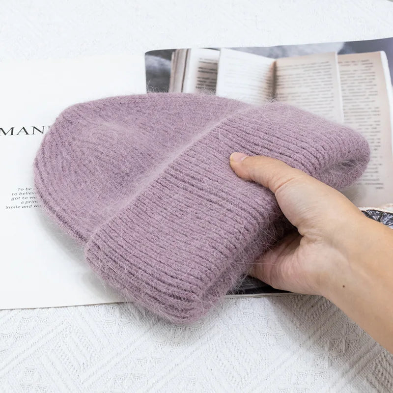 Bonnet d'hiver doux en Fourrure de lapin