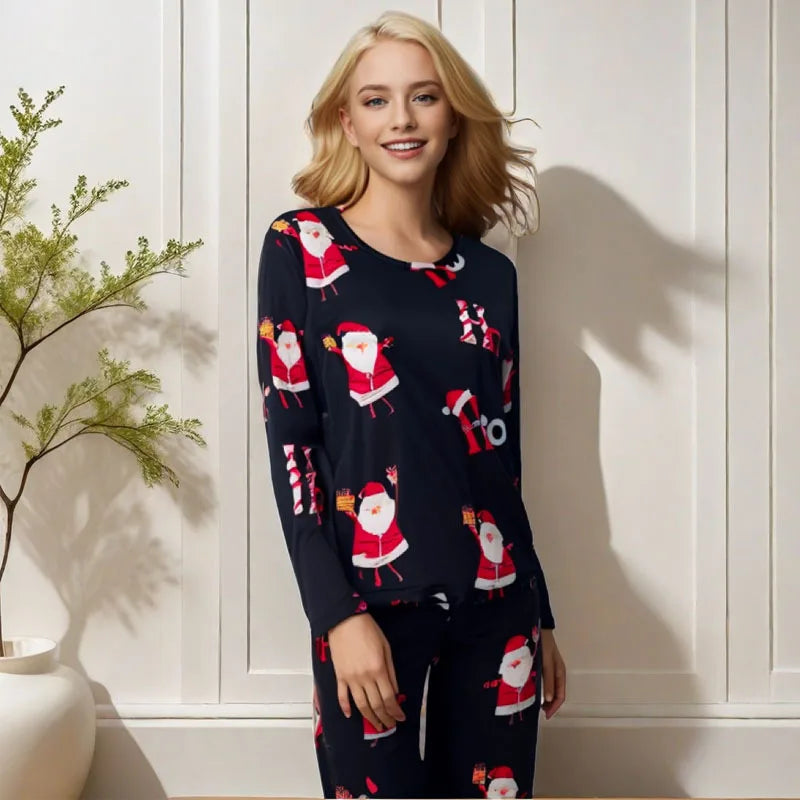 Ensemble pajama de Noël pour femme avec chemise à manches longues