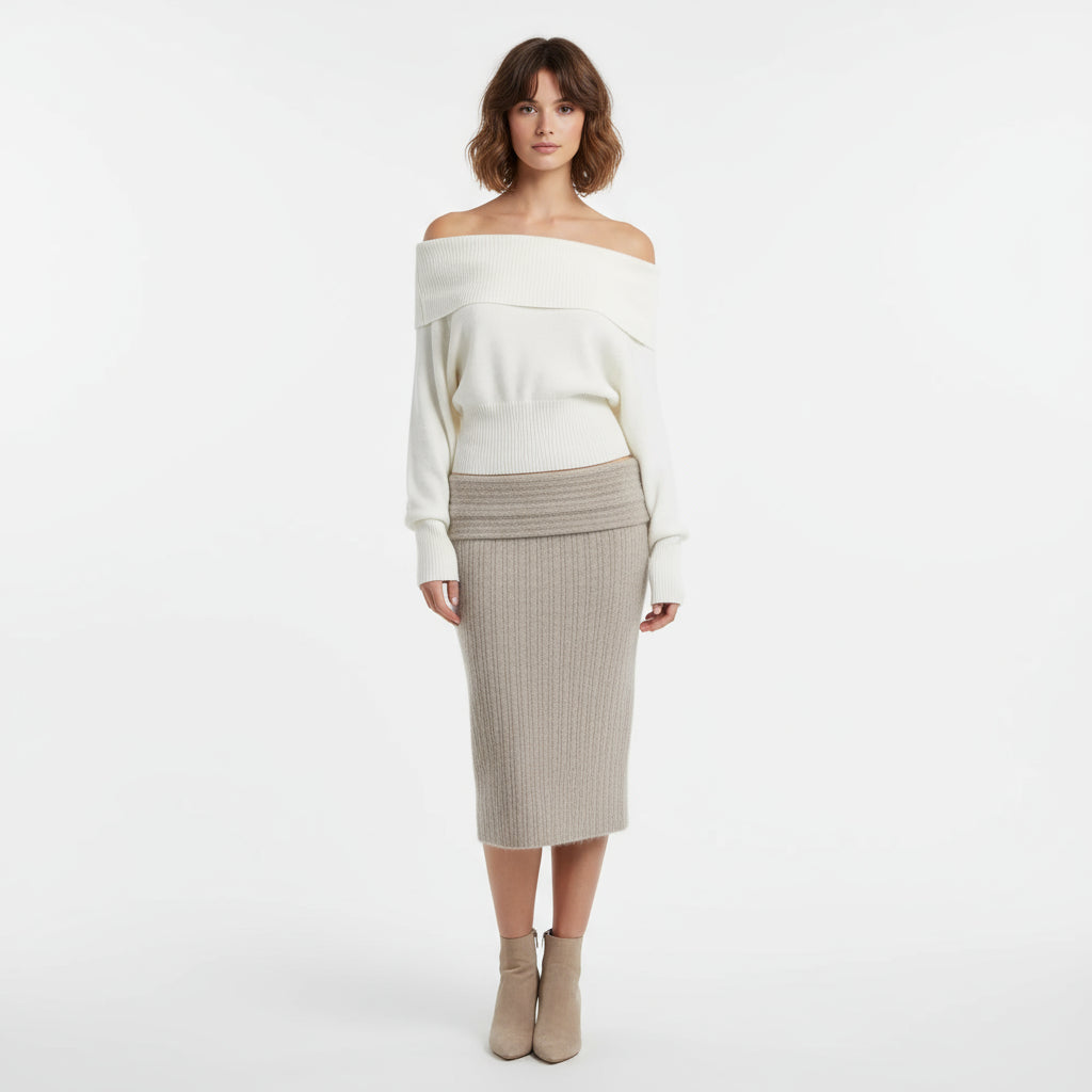 Pull tendance épaules dénudées et coupe décontractée