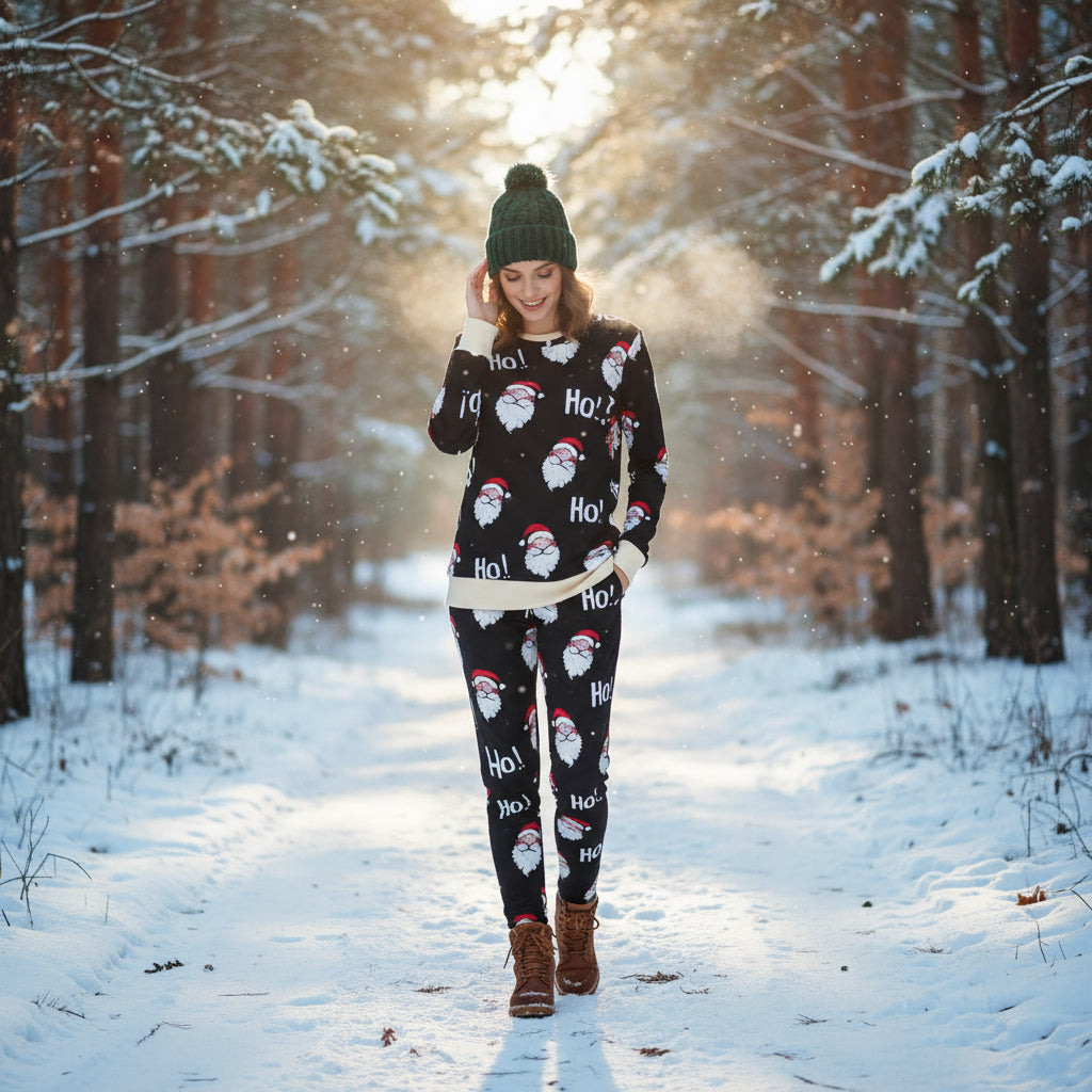 Ensemble pajama de Noël pour femme avec chemise à manches longues